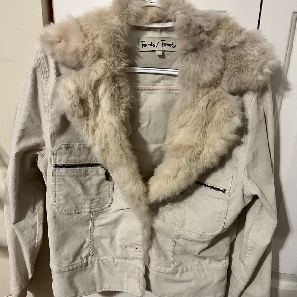 Women's Vintage corduroy Rabbit Fur-Trimmed Jacket